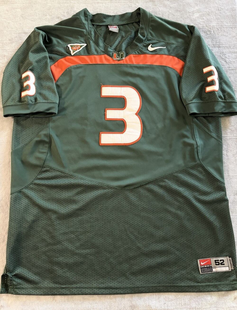 Nike Miami Hurricanes Authentic Jersey Frank Gore #3 Size 52 = 2XL Green NCAA